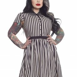 SOURPUSS STRIPE LYDIA DRESS CREAM & BLACK