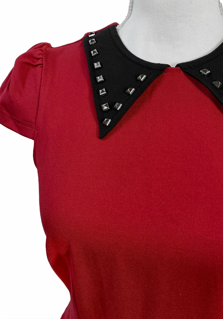 Promo 😉 SOURPUSS STUD COLLAR 👗 DRESS RED 👏 5 SOURPUSS STUD COLLAR DRESS RED
