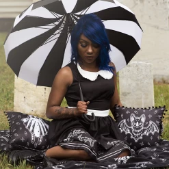 Ghouls Just Wanna Have Sun SOURPUSS PAGODA UMBRELLA BLACK/WHITE