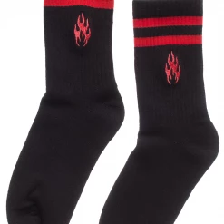 SOURPUSS FLAMES EMBROIDERED CREW SOCKS