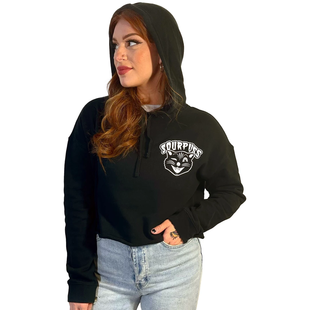 Cheap 🛒 SOURPUSS JINX CAT CROPPED PULLOVER HOODIE 😉 3 SOURPUSS JINX CAT CROPPED PULLOVER HOODIE