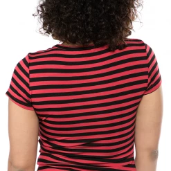 Shop Sour+Plus SOURPUSS STRIPED JOLLY ROGER CREW NECK TOP RED/BLK