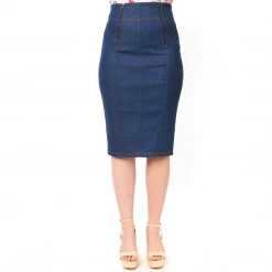 UNIQUE VINTAGE BLUE DENIM SUMMER LOVIN PENCIL SKIRT