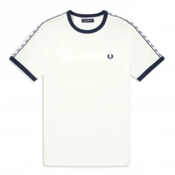 FRED PERRY TAPED RINGER T SHIRT SNOW WHITE