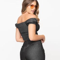 Shop Sour+Plus UNIQUE VINTAGE BLACK CHAMBRAY TURNER CROP TOP