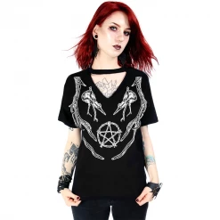 RESTYLE V NECK ANTLERS CHOKER TOP
