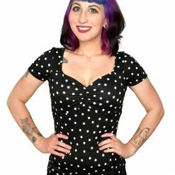 Shop Sour+Plus SOURPUSS POLKA DOT VAVAVOOM TOP BLK/WHITE