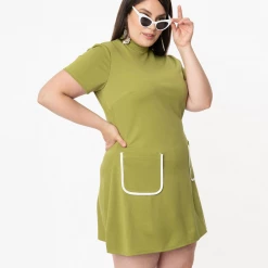 SMAK PARLOUR MOCK TURTLENECK WAVE MAKER DRESS AVOCADO