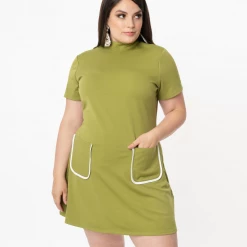 SMAK PARLOUR MOCK TURTLENECK WAVE MAKER DRESS AVOCADO