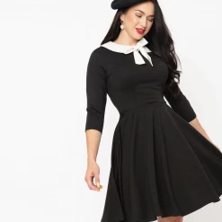 Shop Sour+Plus UNIQUE VINTAGE BLACK COLLARED WEDNESDAY FLARE DRESS